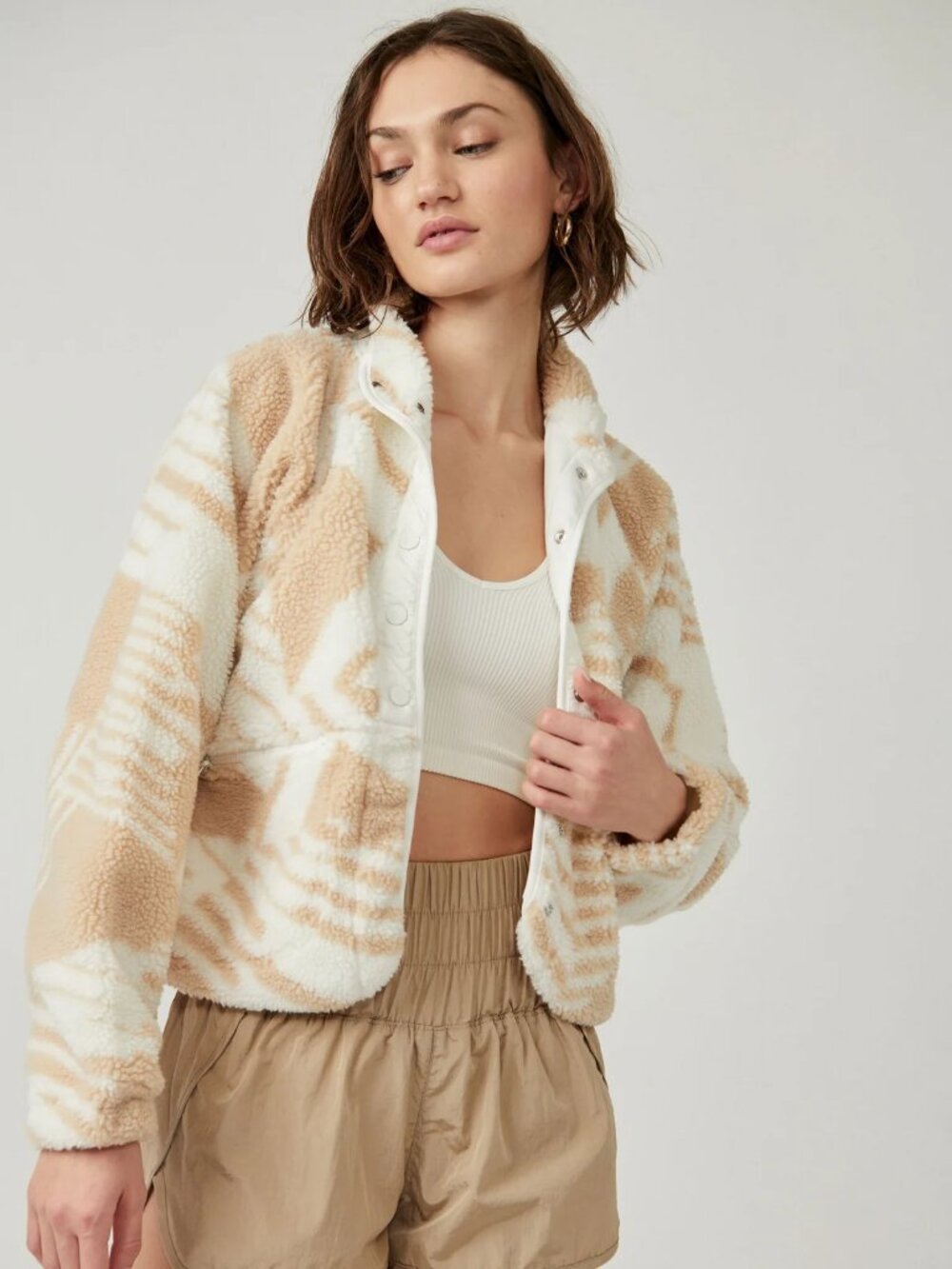 Free People Movement Women Snow Combo Rocky Ridge Button-Up Fleece Jacket Size M